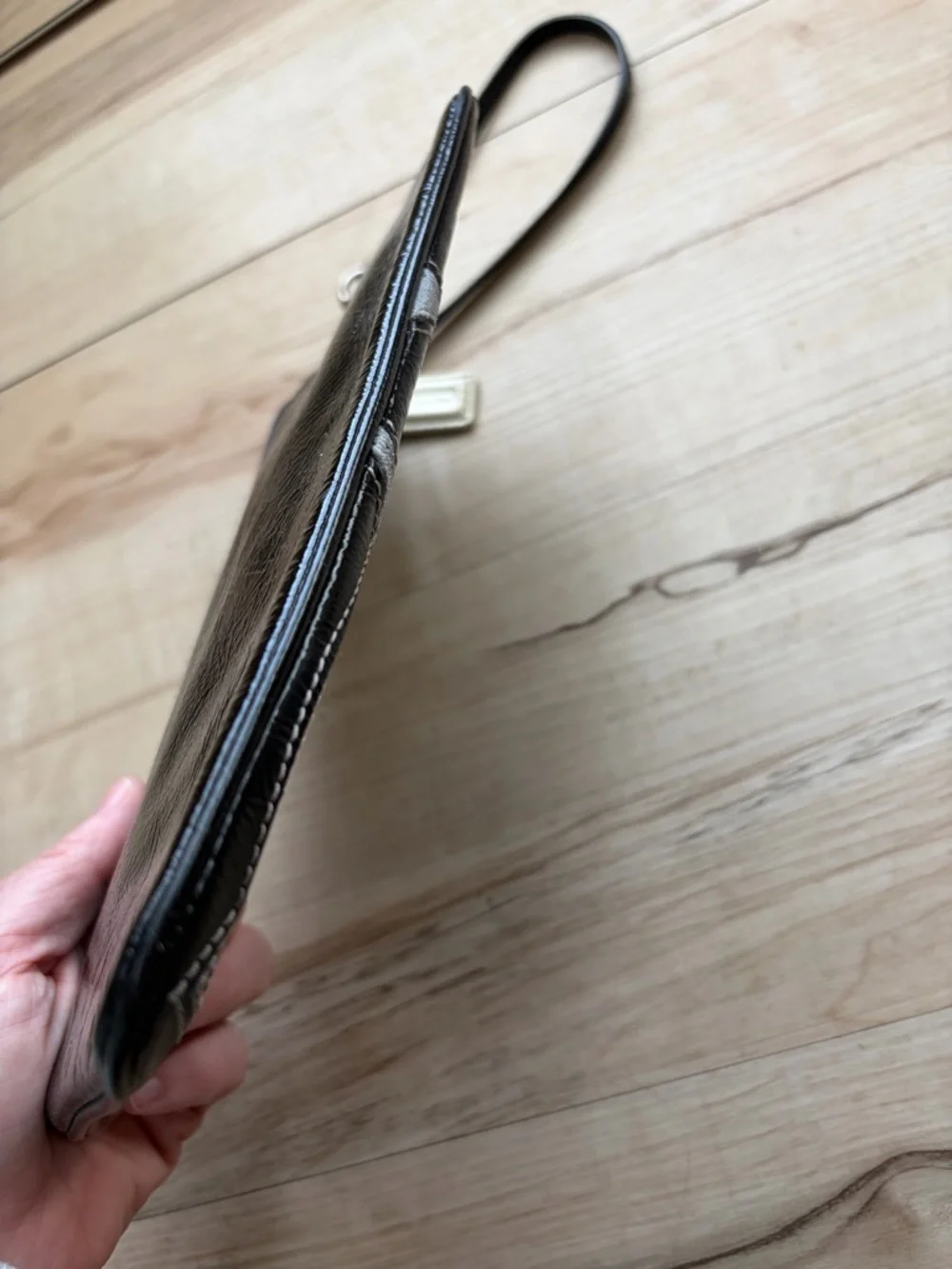 Coach Black Leather Wristlet with Cream and Gray Signature Patchwork - Picture 5 of 10